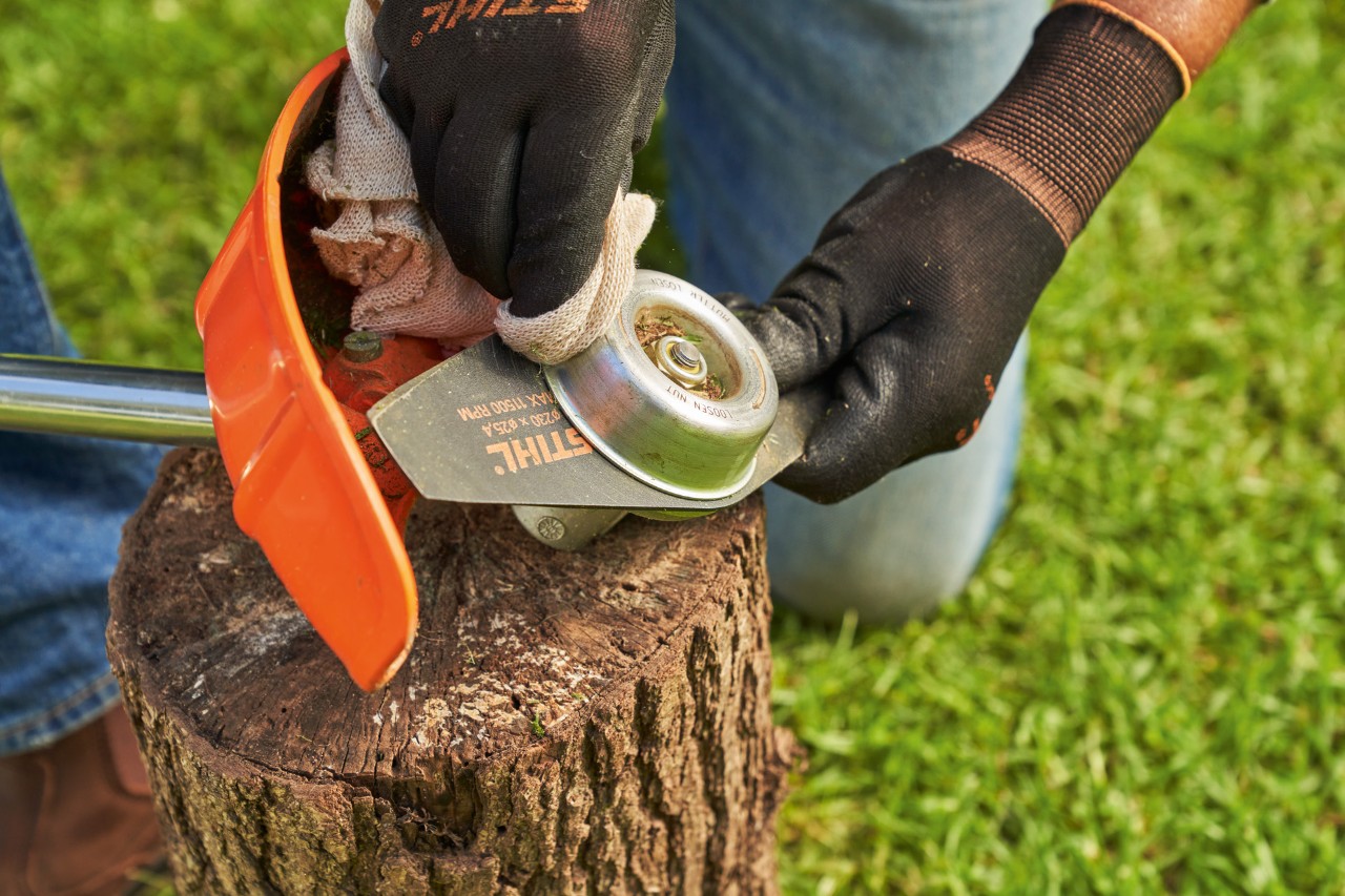Cleaning brushcutter blade